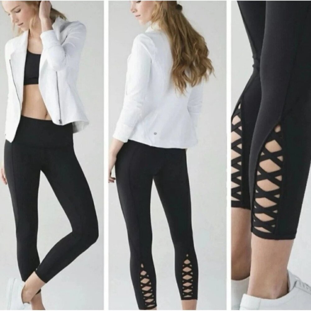 Lululemon Black Pure Practice Pant Criss Cross‎ Ankle High Rise Size 2 Lulu